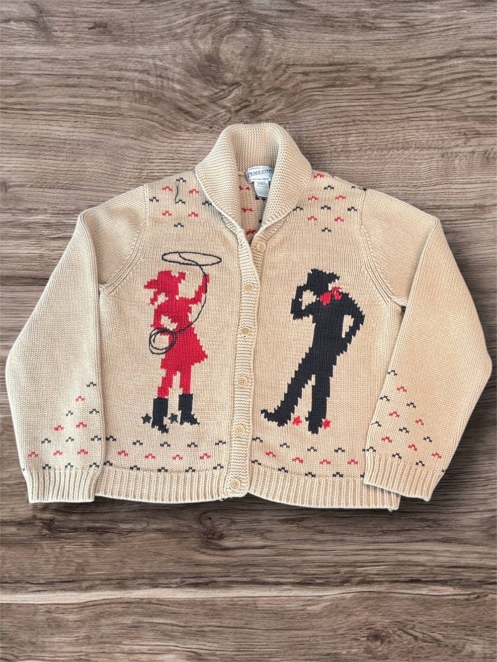 RARE Vintage Pendleton Knit Cardigan Cowgirl Cowboy Beige Red Black Western